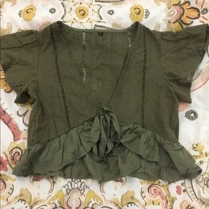 Olive Green Front Tie Top